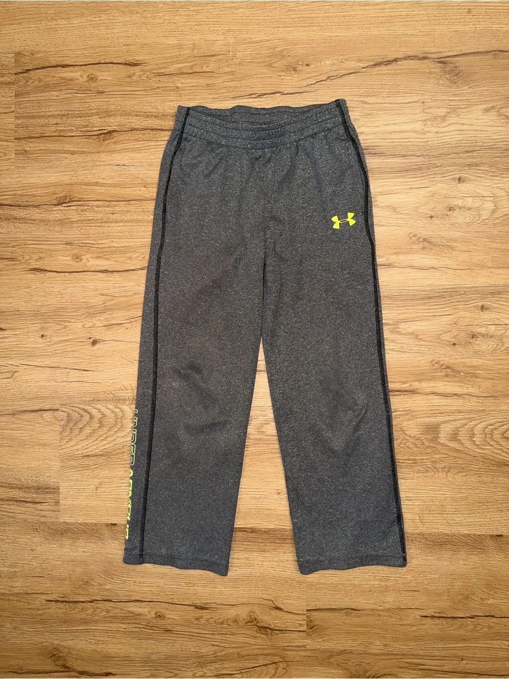 Under Armour Kids Gray Joggers with Neon Yellow Logo